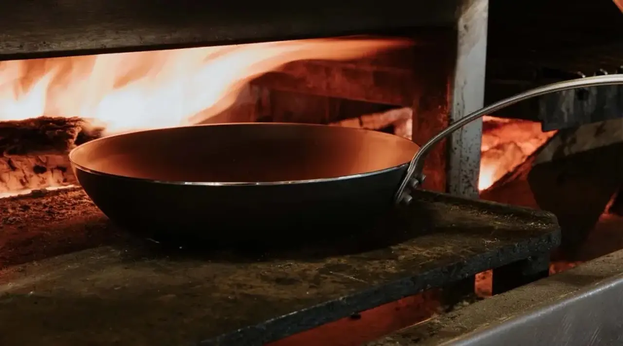 carbon steel frying pan outdoors