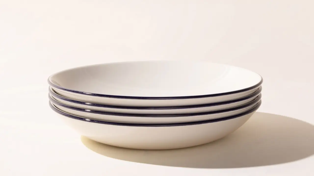 blue rim entree bowl stacked