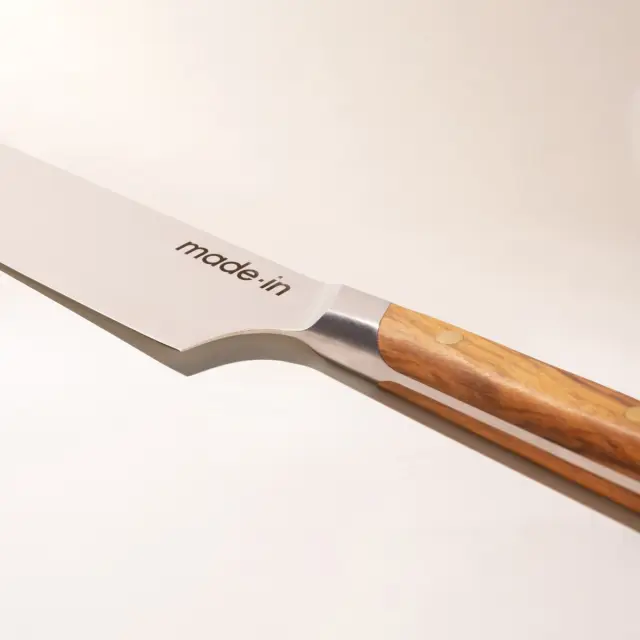 olive wood chef knife detail image