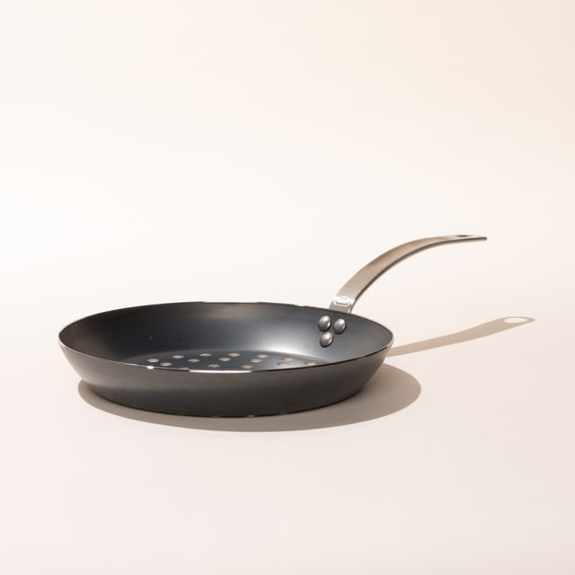 blue carbon steel grill frying pan 