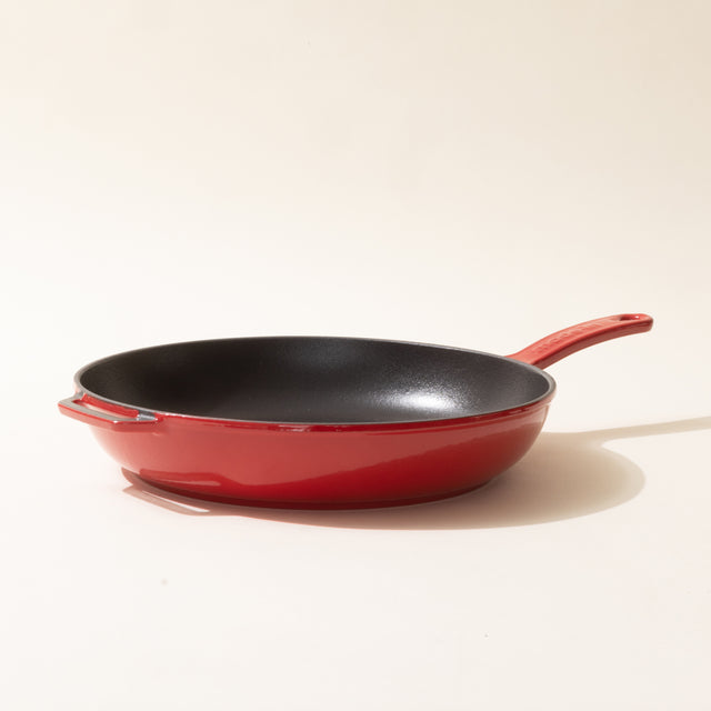 enameled cast iron skillet made in red